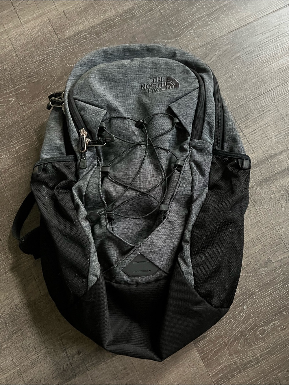 The North Face Grey and Black Backpack with Front Bungee
